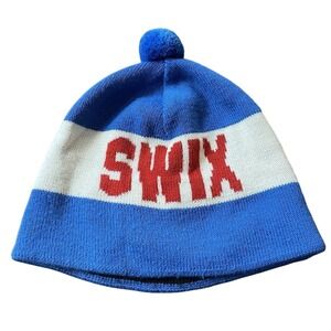 Swix Nordic Wool Blend Blue Beanie Pom Pom USA  58 L XL Ski Sport Hat Knit Logo